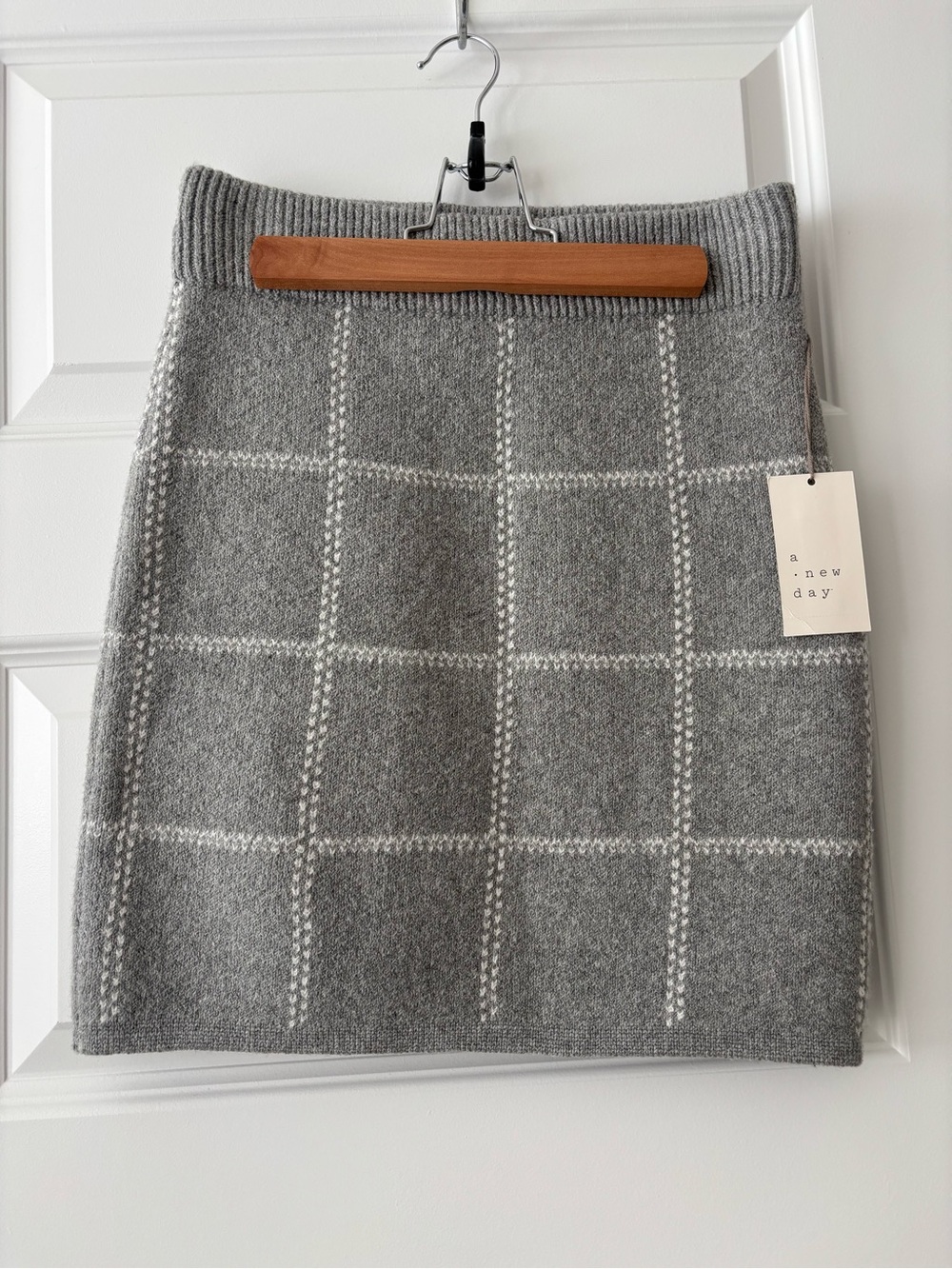 a new day Gray Windowpane Knit Mini Skirt S
